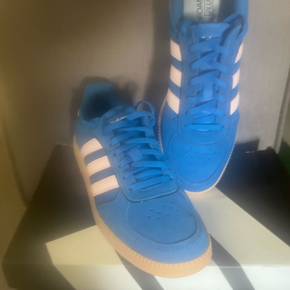adidas Women's Blue Sneakers with Pink Stripes